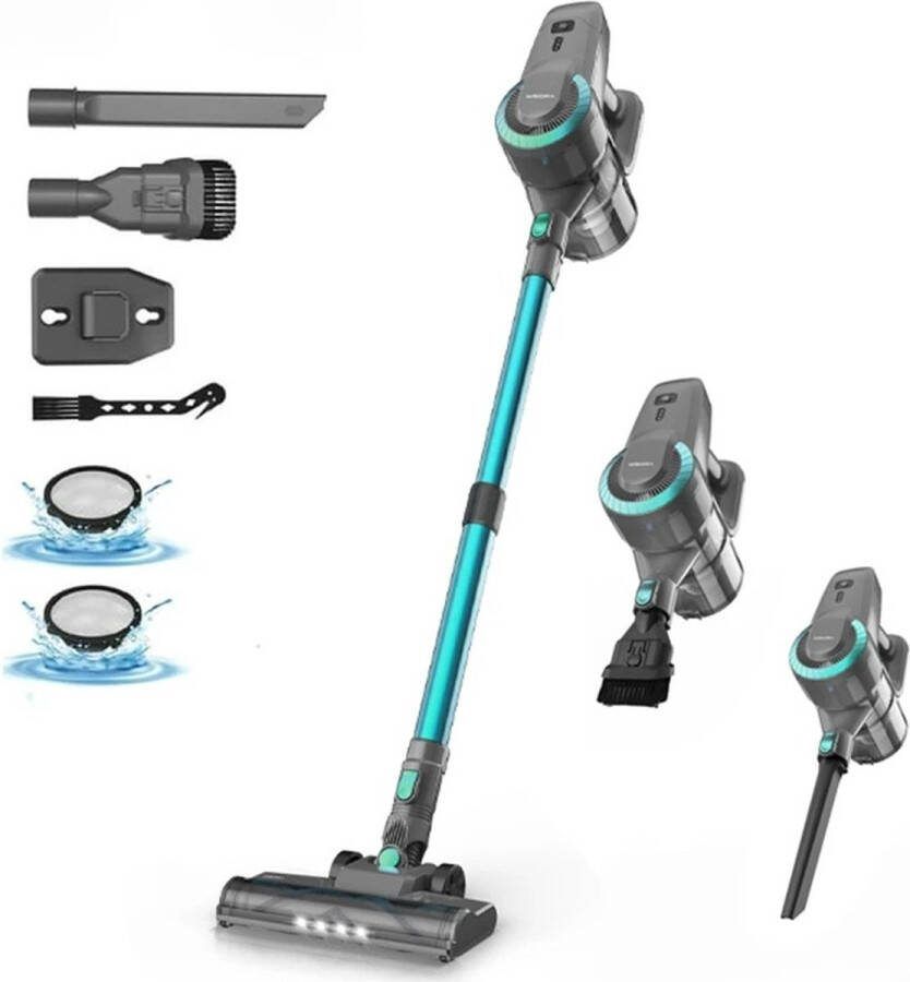 Wildor Stofzuiger Draadloos Hand Handstofzuiger Stokzuiger Schoonmaken Huisdier Haar Tapijt -20kPa 175W Blauw 1L Vuilnisbak