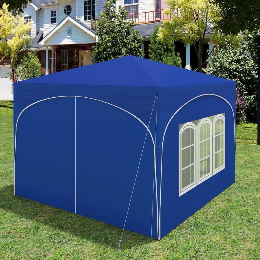 Wildor Partytent 3x3 m Blauw Partytenten opvouwbaar Paviljoen Party tent waterbestendig Metaal Easy-Up mechanisme 50+ UV beschermingsfactor Feesttent met afneembare 4 zijwanden