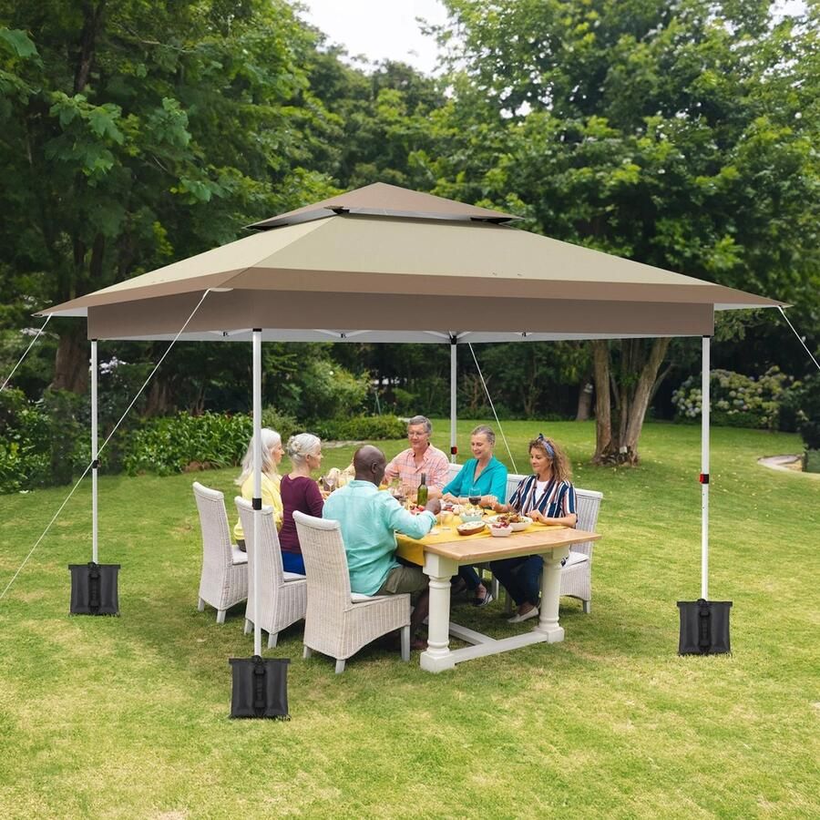 Wildor Paviljoen – Luifel Koepeltenten Voortent Zonnewering Pop-up 3.6 x 3.6 m Stahoogte 3 m Voortent Tuintent Zonnescherm Partytent Windscherm UV-bescherming 50+ – Outdoor Camping Tuin – Kamperen – Donker khaki