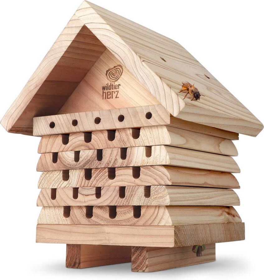 Wildtier herz I Bijenhotel zware uitvoering van geschroefd massief hout nestelhulp voor wilde bijen weerbestendig & onbehandeld bijenhuis insectenhotel