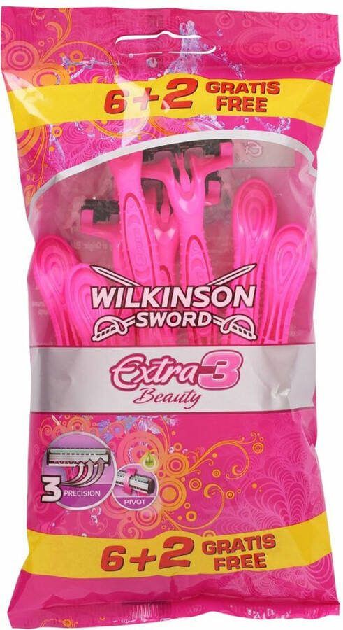 Wilkinson 3x Vrouwen Wegwerpscheermesjes Extra 3 Beauty 8 stuks