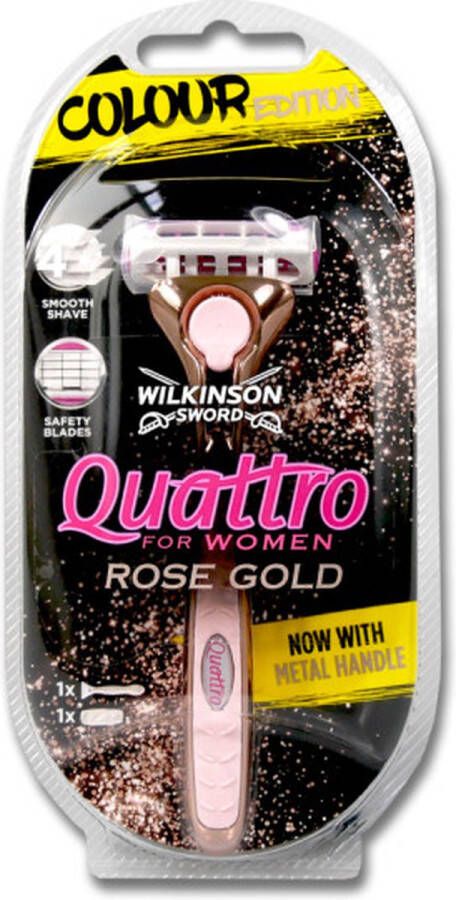 Wilkinson Scheermes Ultradun Vrouwen Limited Edition Metaal Rose Gold QUATTRO Voor Vrouwen Colour edition Rose Gold Vitamine E Fluweelzacht Scheerresultaat!