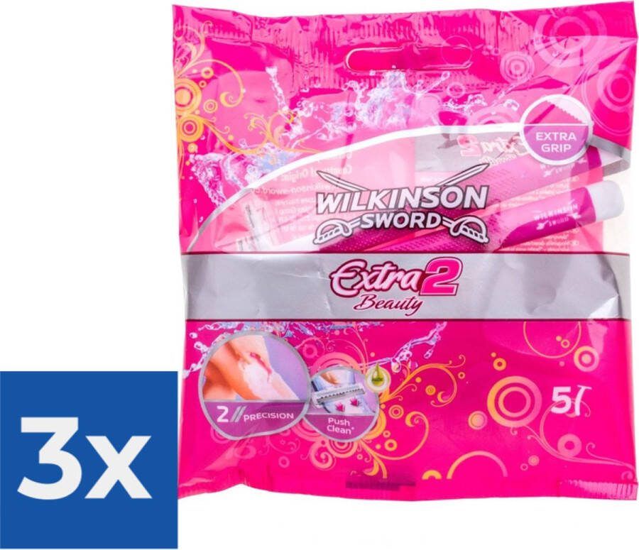 Wilkinson Sword Extra 2 beauty- extra grip- aloe vera Wegwerpscheermesjes (5 stuks) Voordeelverpakking 3 stuks