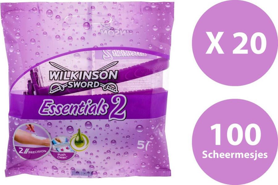 Wilkinson Sword Extra 2 essentials aloe vera 100 (20 x 5) Wegwerpscheermesjes voordeelverpakking