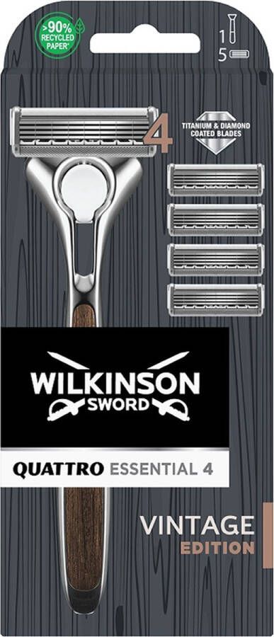 Wilkinson Sword Quattro Titanium Vintage Edition Scheersysteem + 5 Scheermesjes