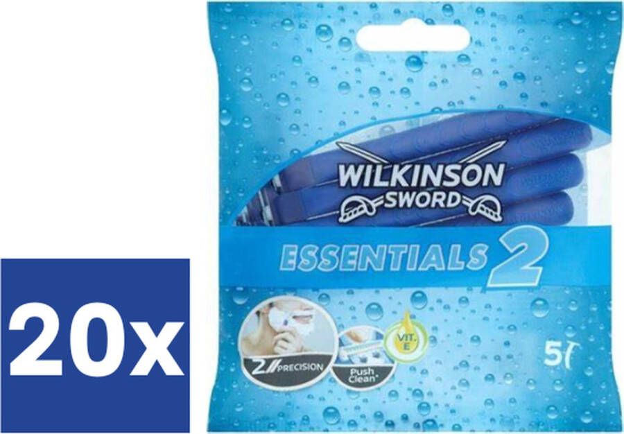 Wilkinson Sword Essentials HEREN wegwerpscheermesje dubbel 20 x 5 (100 stuks) voordeelverpakking