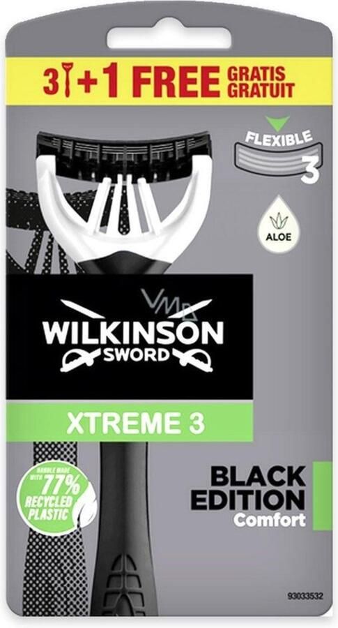 Wilkinson 4x Sword Xtreme3 Black Edition 3+1 Wegwerpscheermesjes