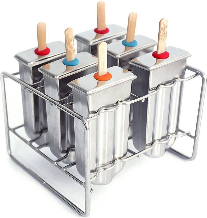 WILLSTORE Ijslollyvorm Ijsblokjesmachine Zelfgemaakte ijsvorm Lolly Frisco Voor diepvriezer- RVS 6 Stuks per set