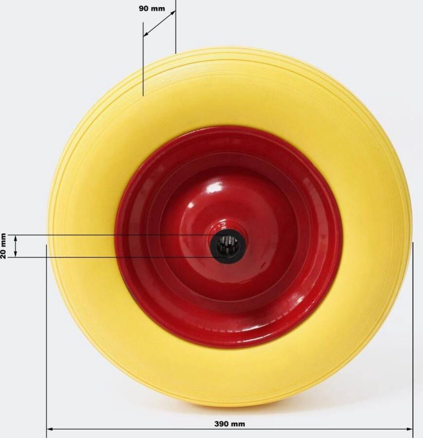 Wiltec Wildanger Technik GmbH Kruiwagen PU-wiel 4.00-8 massief rubber met snelspan-as lekbestendig geel Multistrobe