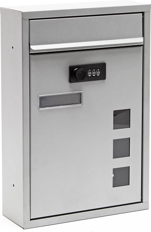 Wiltec Wildanger Technik GmbH Moderne brievenbus met cijferslot zilverkleurig poedercoating RAL9006 geen sleutel nodig! Multistrobe