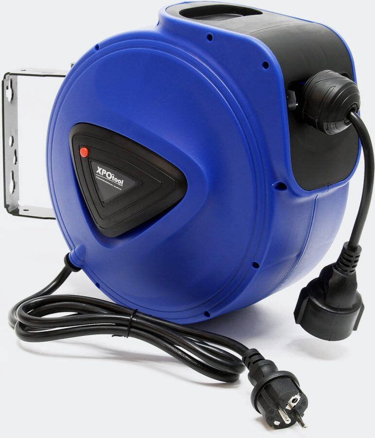 Wiltec Wildanger Technik GmbH XPOtool automatische kabelhaspel 20m 180 ° zwenkbaar met muurbeugel kabeltrommel haspel automatisch oprollen en afrollen van de kabel stroomkabel Multistrobe