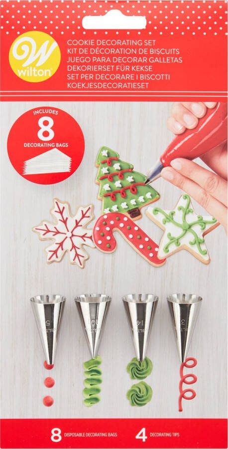 Wilton Koekjes Decoratie Kit 8 Spuitzakken 4 Spuitmondjes Kerstmis
