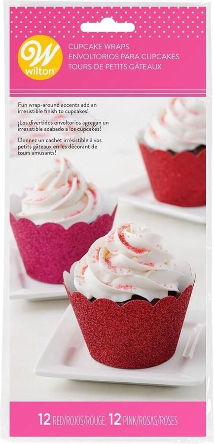 Wilton Cupcake Wrappers Cupcake Vormpjes Glitter Rood & Roze pk 24