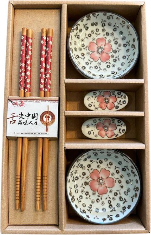 Winkrs | 2 persoons Japanse Sushi servies set (rood) met eetstokjes kommetjes en opleggers voor stokjes