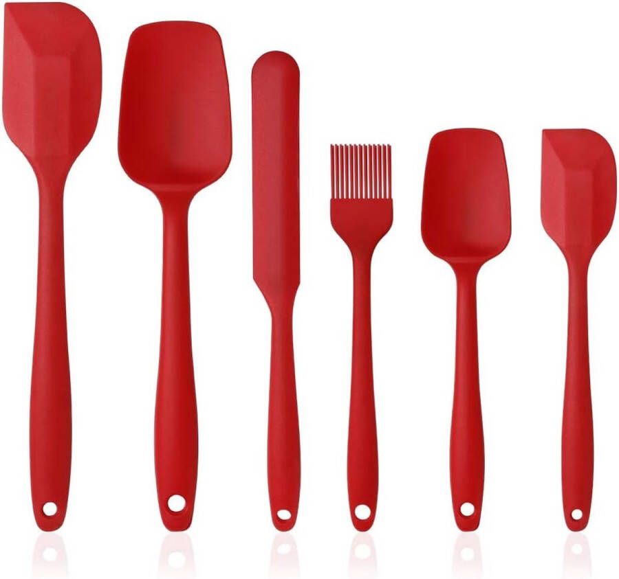 Winkrs 6-delige Spatel Silicone Set Rood met Pannenlikker Pottenlikker Keukenkwast Keukengerei voor anti-aanbak