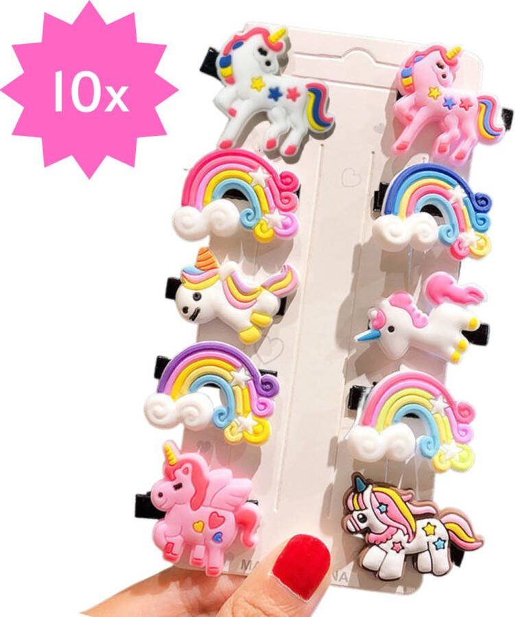 Winkrs Haarclipjes voor Meisjes 10 Haarspeldjes met Eenhoorns & Regenbogen Fantasie Haar Accessoires