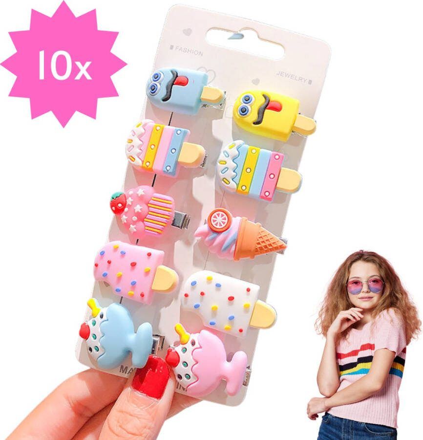 Winkrs Haarclipjes voor Meisjes 10 Haarspeldjes met IJsjes & IJscoupes Vrolijke Zomer Haar Accessoires