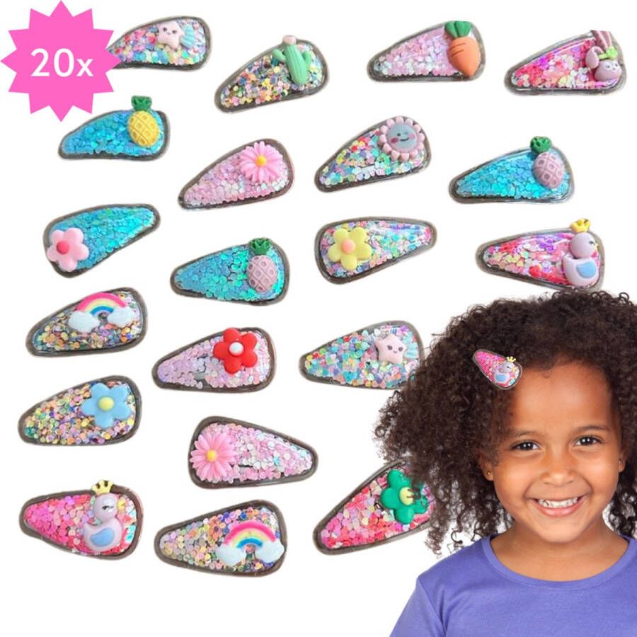 Winkrs Haarspeldjes voor meisjes 20 Haarclips met Glitter Bloemen Regenboog Set Haarspeldjes Kind