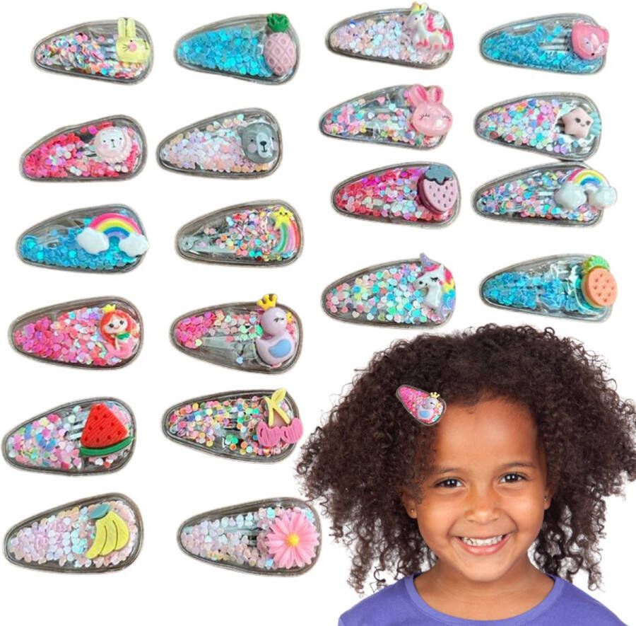 Winkrs Haarspeldjes voor meisjes 20 Haarclips met Glitter Eenhoorn Dieren Regenboog Set Haarspeldjes Kind