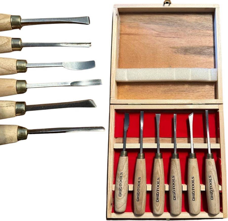 Winkrs Houtbewerking Set 6 Gutsen voor Hout Snijbeitels voor Houtsnijwerk in houten kist Beitels