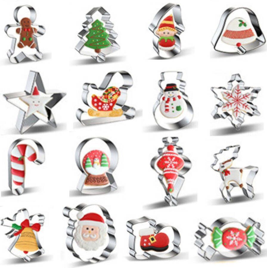 Winkrs Kerst Uitsteekvormen Set 16 Deeg Uitstekers – Kerstkoekjes uitsteekvormpjes Bakvormen zoals Kerstboom Sneeuwpop Rendier etc