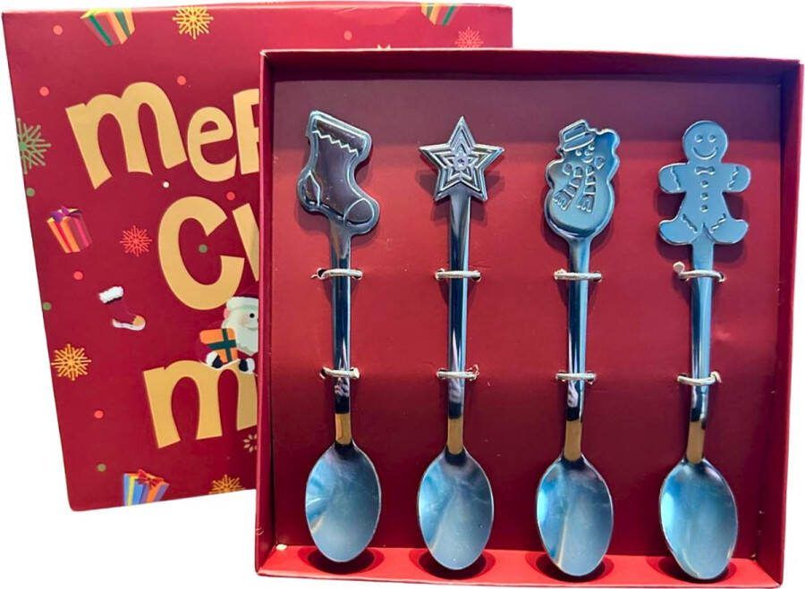 Winkrs Kerstbestek: Lepeltjes met Kerstdecoratie in geschenddoosje 13CM RVS Zilver Koffielepel Theelepel Dessertlepel