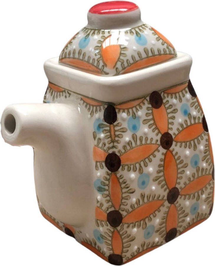 Winkrs Luxe Schenkkan van Keramiek voor Olie Ketjap Jus Soyasaus Oranje Wit LichtBlauw