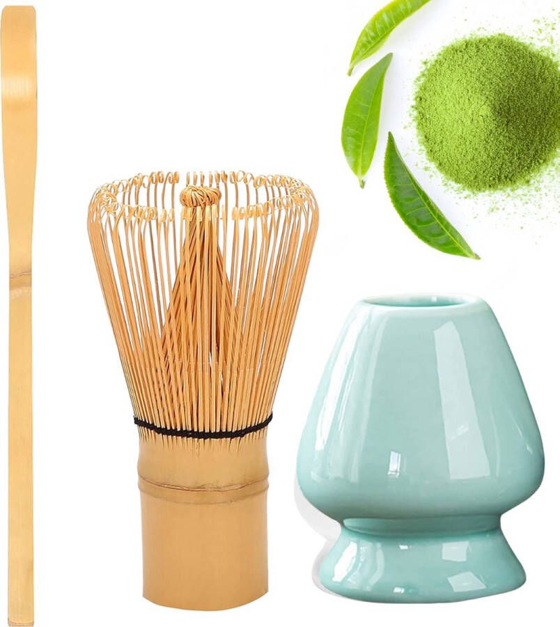 Winkrs | Matcha Thee set met Bamboe klopper garde houder (mint) en lepel Japanse Theeceremonie