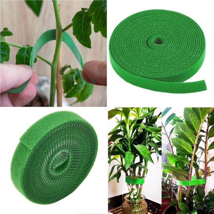 Winkrs Plantenbinder Klittenband Binddraad 10 meter x 1CM groen Nylon Plantentape Kabelbinder Planten bindmateriaal