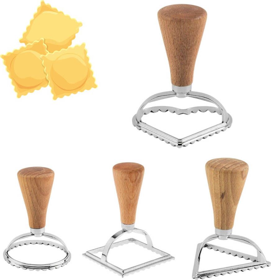 Winkrs Ravioli Snijders Set 5 Vormen Metalen uitsteekvorm met houten handvat Ook geschikt voor koekjesdeeg en fondant