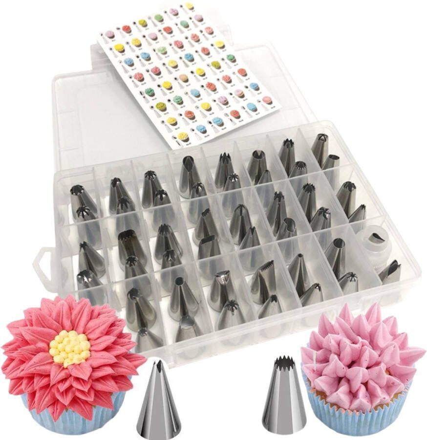 Winkrs Spuitmondjes Set 48 stuks in opbergbox Roestvrij