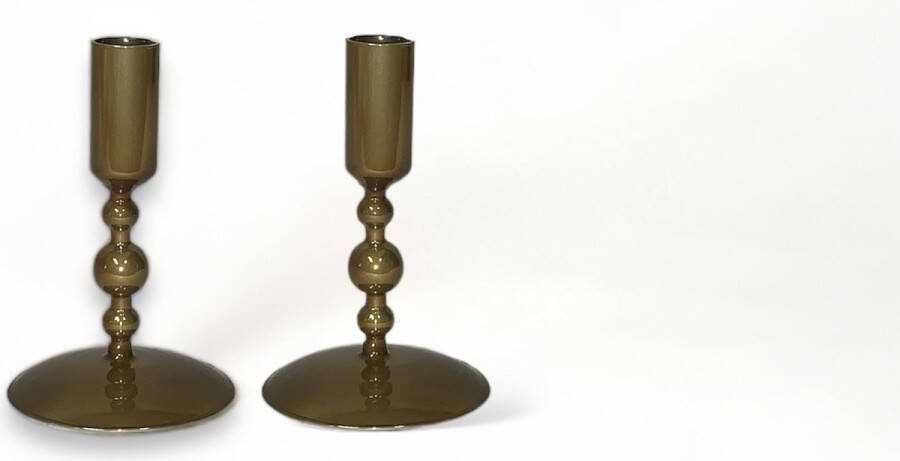 WinQ! Kandelaar glas 10x10x15cm- Set van 2stuks Kaarsenhouder Metallic Gold geschikt voor dinerkaars-woonkamer decoratie-cadeau