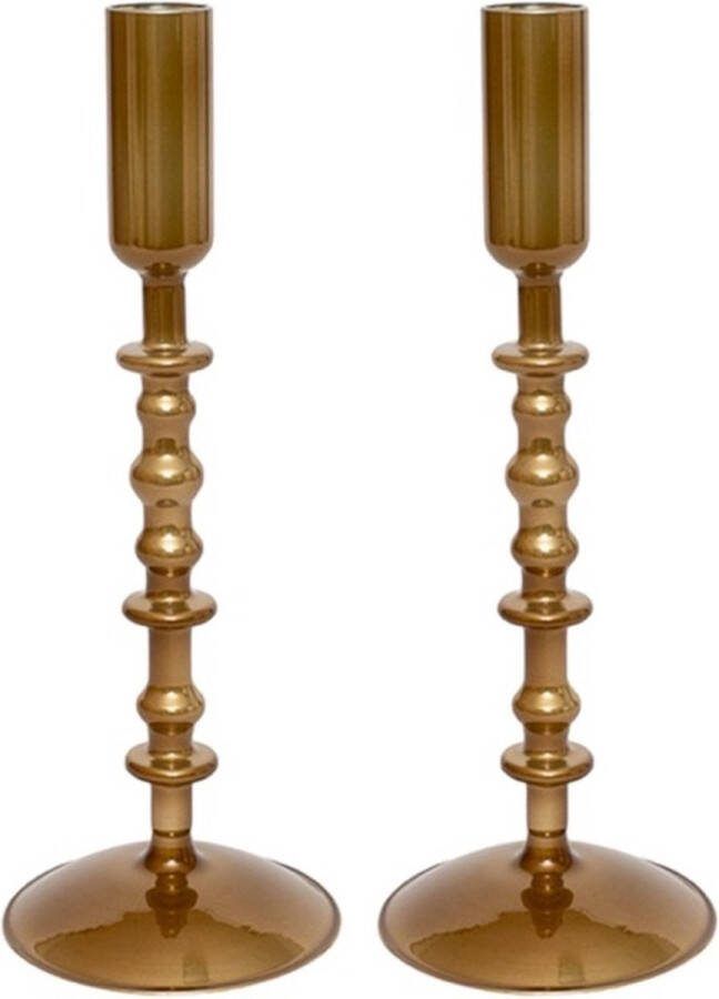 WinQ! -Kandelaar glas 10x10x29cm 2Stuks Kaarsenhouder Metallic Koper geschikt voor dinerkaars woonkamer decoratie-cadeau