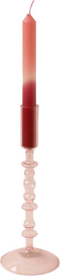 WinQ! Kleurige Glaskandelaar Roze in de maat 10x10x25cm-Kaarsenhouder glas– Decoratie woonkamer – geschikt voor Dinerkaarsen