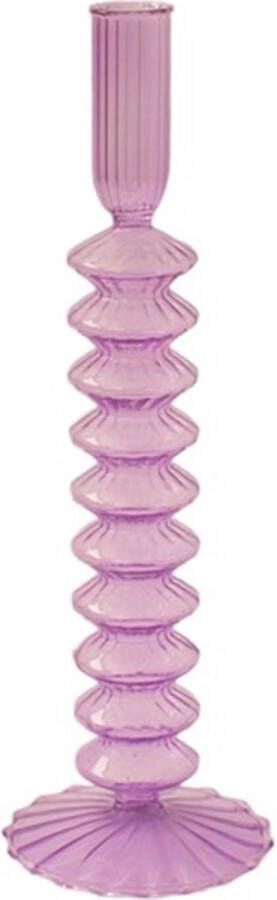 WinQ! WinQ – Vrolijke ronde Glas Kaarsenhouder in de kleur Lila 9x29 5cm- Kaarsenstandaard glas voor 1 kaars – Decoratie woonkamer – Dinerkaars