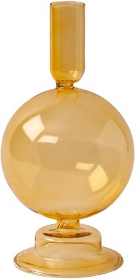 WinQ! WinQ – Vrolijke ronde Glas Kaarsenhouder in de kleur Okergeel. Kaarsenstandaard glas voor 1 kaars – Decoratie woonkamer – geschikt voor een Dinerkaars