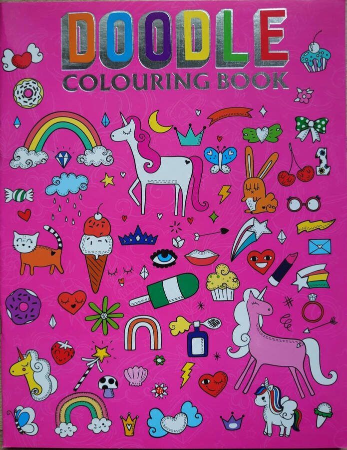 Wins Roze unicorn doodle kleurboek voor meisjes met eenhoorns paardjes (pony) en andere dieren (creatief kleuren en tekenen droedels schoencadeau Sinterklaas)