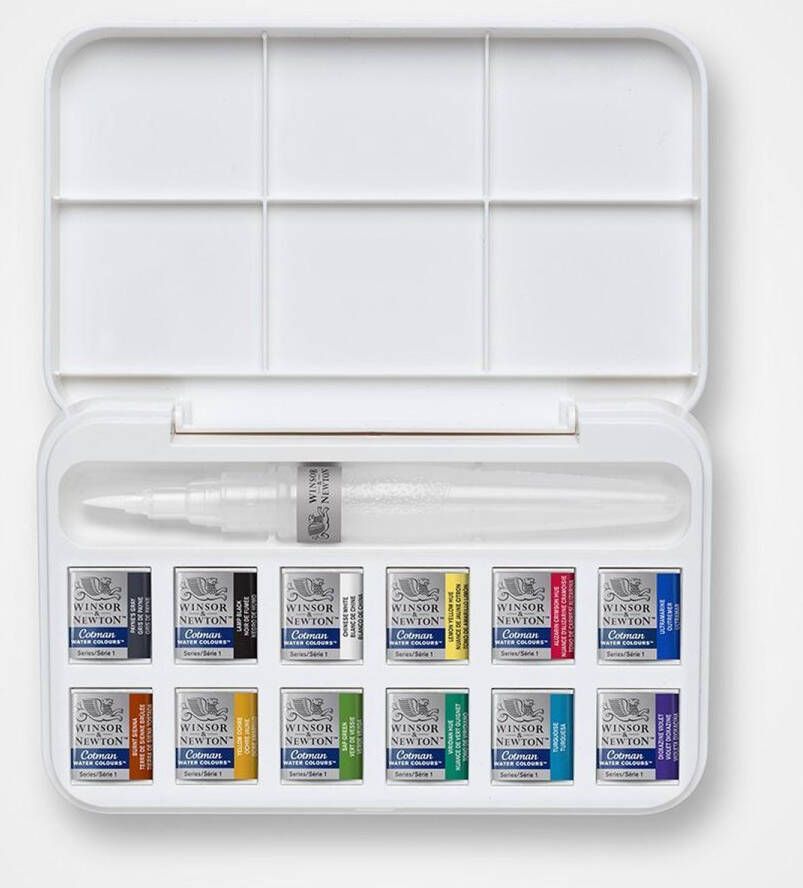 Winsor & Newton Cotman Water Colour Brush Pen Set 12 Halve napjes + penseel met reservoir