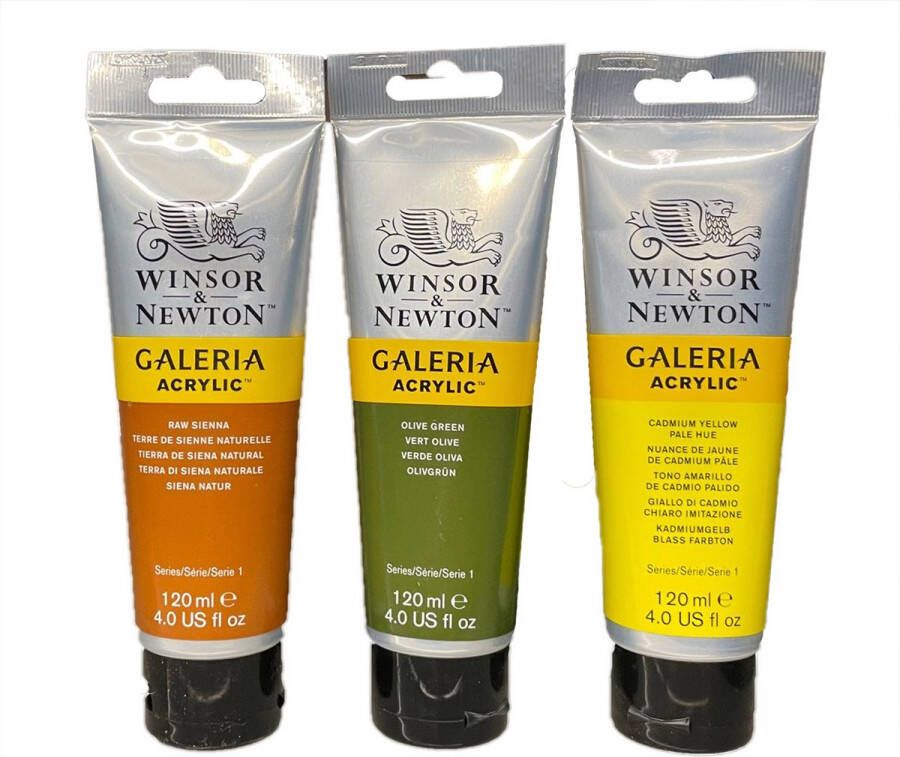 Winsor & Newton Galeria Acrylverf 120ml Set van 3 tubes Raw Sienna-Cadmium Yellow Pale Hue-Olive Green