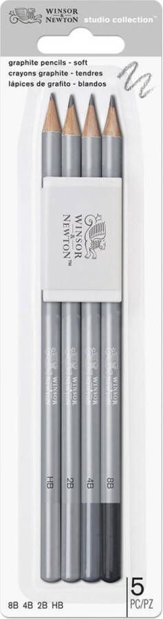 Winsor & Newton Studio Collection 4 Grafietpotloden Zacht Set + gum