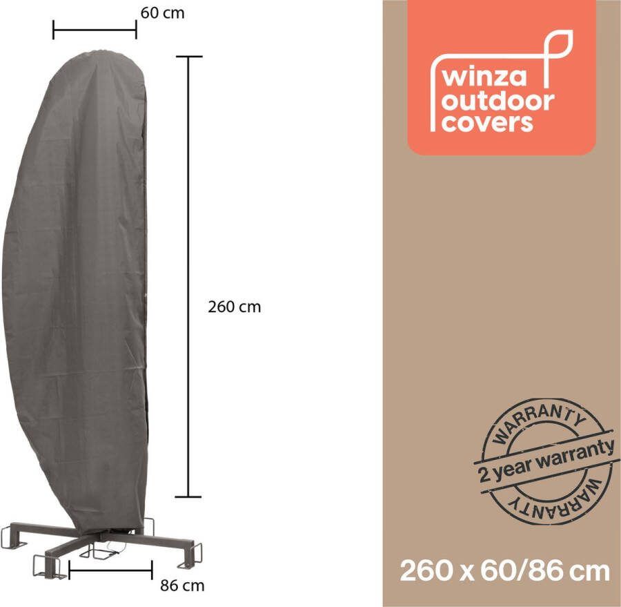 Winza Outdoor Covers Premium Parasolhoes beschermhoes voor zweefarm parasol Afmeting : 260x60 86 cm Waterdicht PP Textiel Grijs 250x64 cm met Opzetstok 2 Jaar Garantie