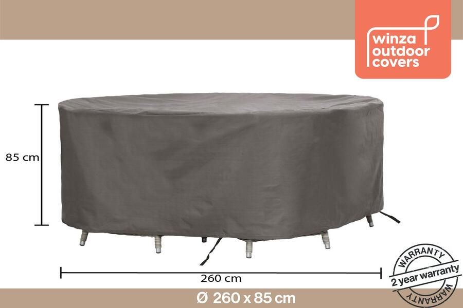 Winza Outdoor Covers Premium beschermhoes ronde tuinset tuinsethoes tot Ø 260 cm tafel met stoelen Afmeting : ø 260x85 cm 2 jaar garantie Grijs