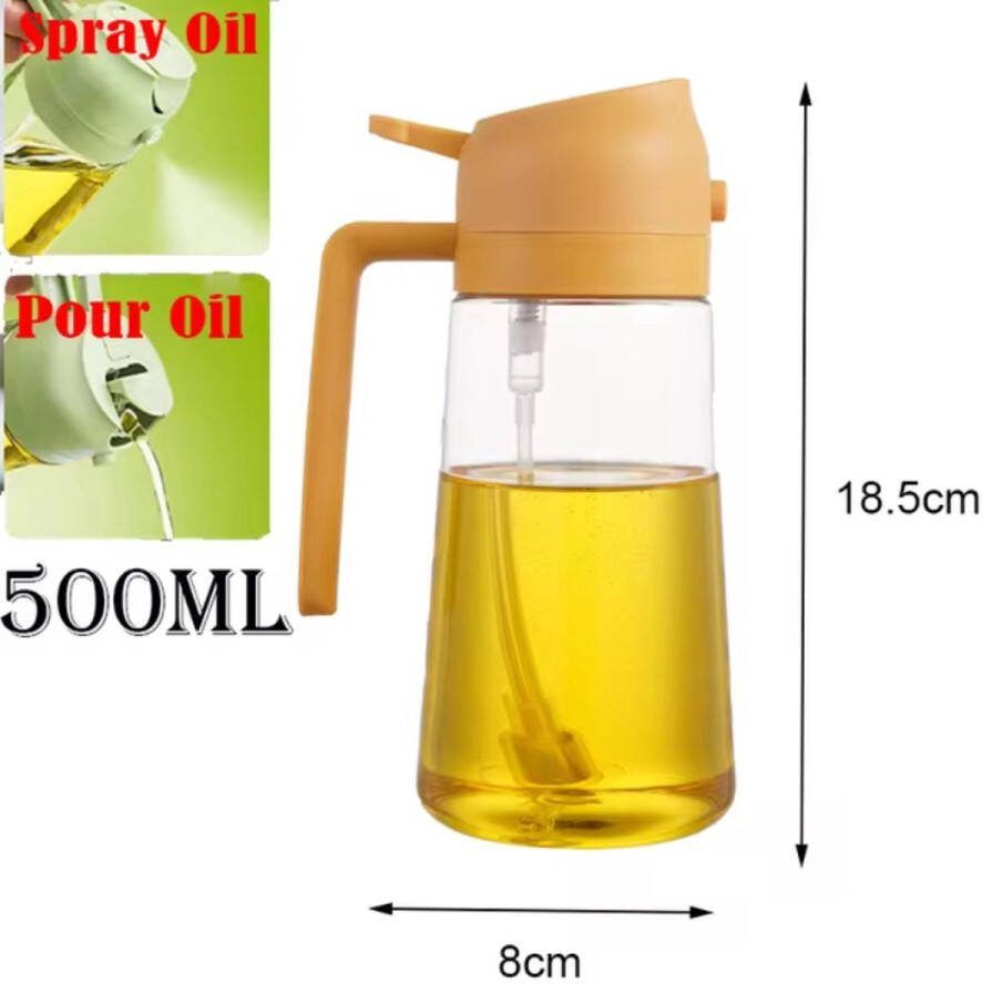 Wise Buyer 2 in 1 olie fles Olie spray Multifunctionele oliefles Olie en azijnstel Olijfolie Verstuiver Olijfolie spray- Olie Diffuser Oliedispensers Oliefles met schenktuit- 500 ml Oranje- Voor het Koken en BBQ