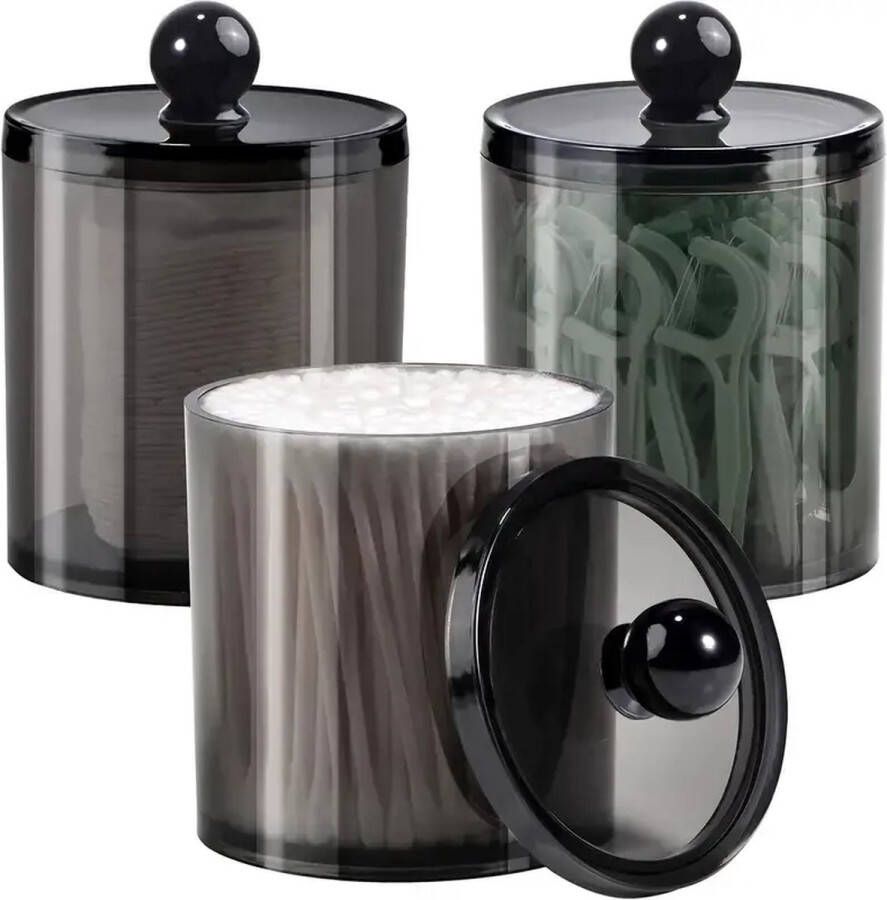 Wise Buyer Wattenschijfjeshouder met deksel- 3 stuks Wattenschijfjes dispenser Wattenpot Watjes houder Wattenhouder -Houder dispenser opslag- Organizers Organizer make up Badkamer accessoires Zwart