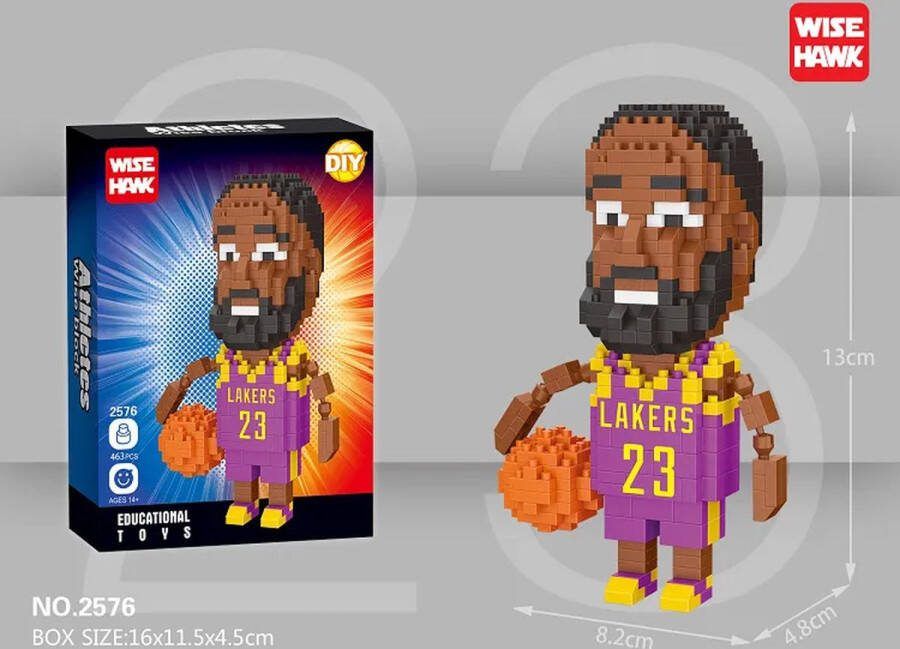 Wise Hawk Bouwset Basketspeler Lakers 23 Miniblocks bouwset 3D puzzel 463 bouwsteentjes