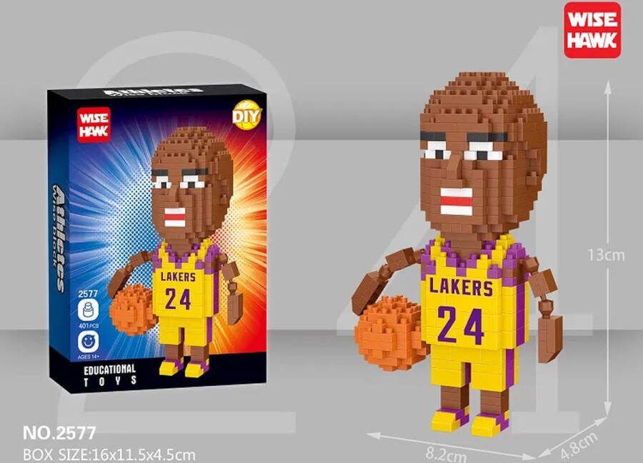 Wise Hawk Bouwset Basketspeler Lakers 24 Miniblocks bouwset 3D puzzel 401 bouwsteentjes