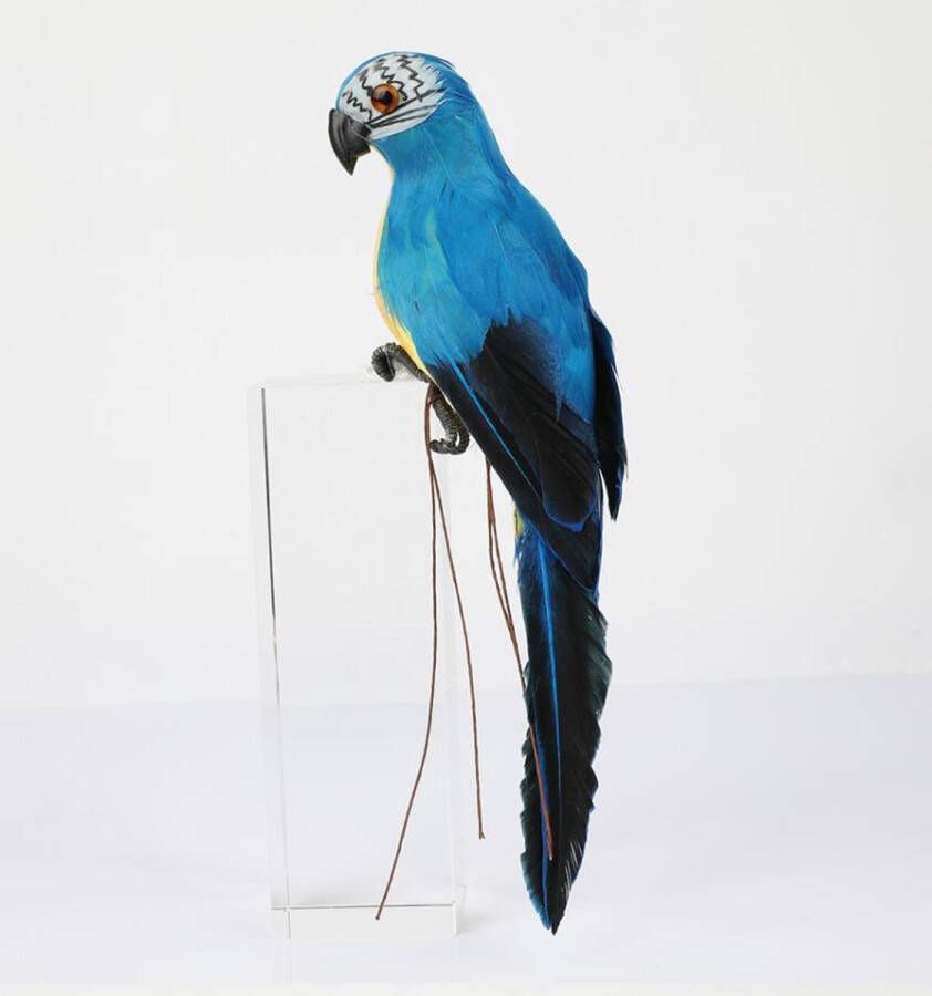 WiseGoods Handgemaakte Papegaai Met Veren Nep Papegaai Ornament Gazon Dieren Beeldje Tuin Decoratie 25cm Blauw