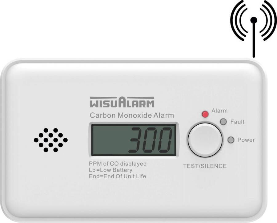 WisuAlarm GC20B-R8 Draadloos koppelbare koolmonoxidemelder 7 jaar batterij 10 jaar Figaro sensor LCD display Voldoet aan Europese norm