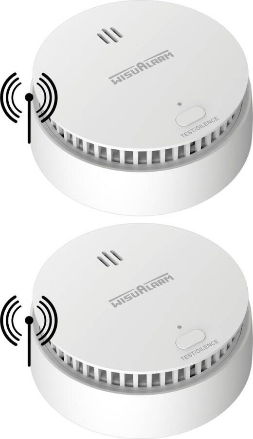WisuAlarm SA30A-R8 Draadloos koppelbare rookmelder 2 Rookmelders 10 jaar batterij Kan in de buurt van keuken en badkamer Voldoet aan Europese norm Koppelbaar brandalarm