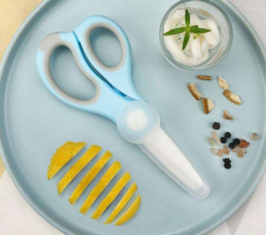 Without lemon Babyvoeding Schaar Kindervoeding Keukenschaar Voedsel snijder Keramisch Antiroest Blauw